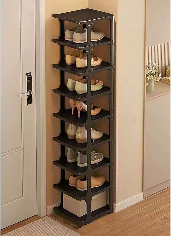 Schmales Schuhregal vertikal – Stapelbarer Schuhständer, platzsparendes Schuhregal für Flur, Schlafzimmer,