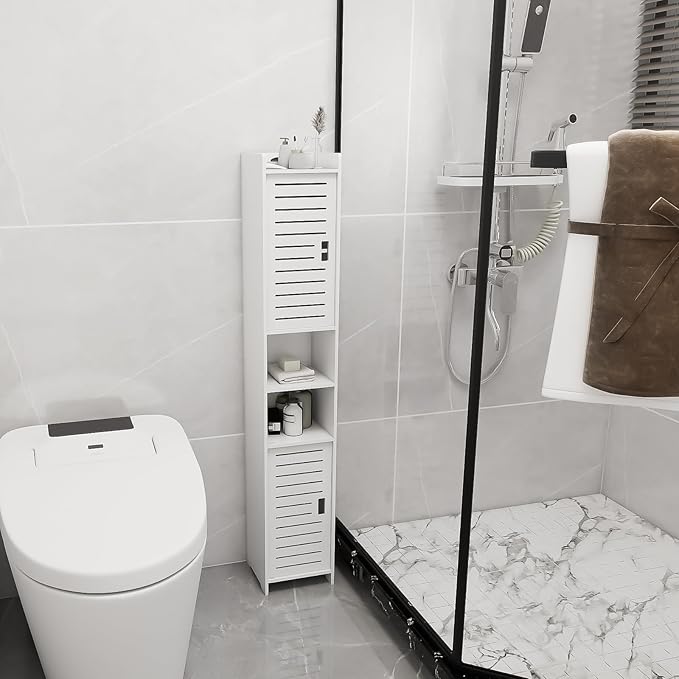Schmaler Badezimmerschrank – Hoher Badschrank mit 5 Fächern, platzsparender Hochschrank für kleine Badezimmer