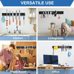 Magnetische Messerleiste mit 3 Haken – Schwarzer Messerhalter für die Wand, extra starke Magnetkraft, ohne Bohren montierbar, 42 cm