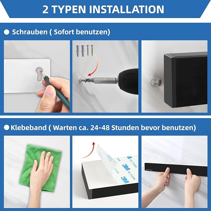Magnetische Messerleiste mit 3 Haken – Schwarzer Messerhalter für die Wand, extra starke Magnetkraft, ohne Bohren montierbar, 42 cm