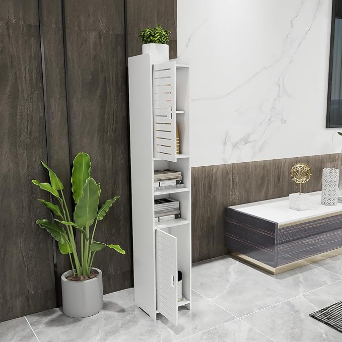 Schmaler Badezimmerschrank – Hoher Badschrank mit 5 Fächern, platzsparender Hochschrank für kleine Badezimmer