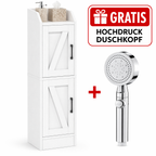 Badezimmerschrank Schmal Weiß mit Türen – Platzsparender Badschrank & WC Schrank + GRATIS Hochdruck Duschkopf – Badregal Badezimmer Möbel