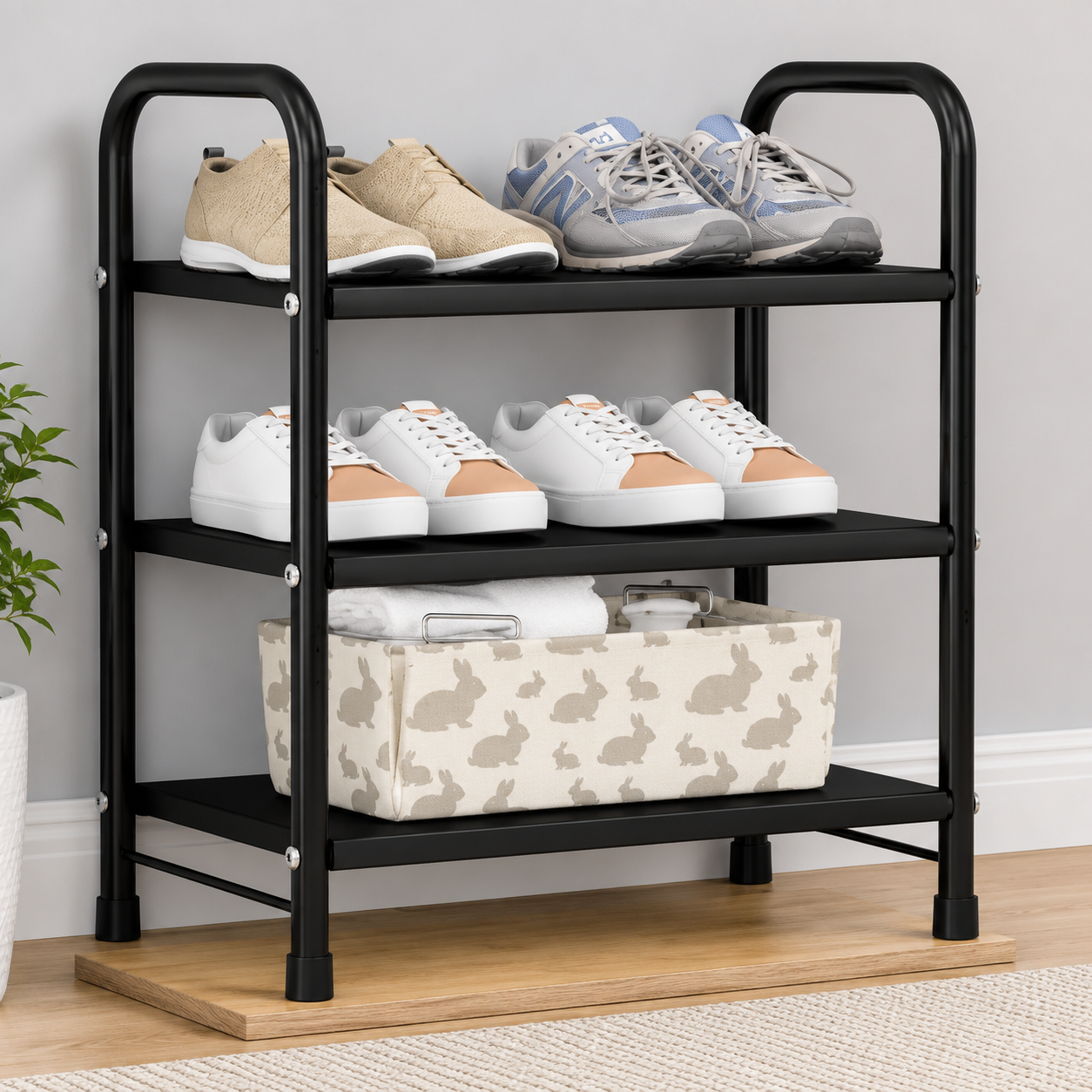 Schuhregal Metall 3 Ebenen Schuhständer Schuhablage Flur Bad Schlafzimmer