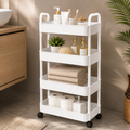 Rollwagen 4 Ebenen Weiß Schmal Küchenwagen Rollen Bremsen Badezimmer Organizer NEU