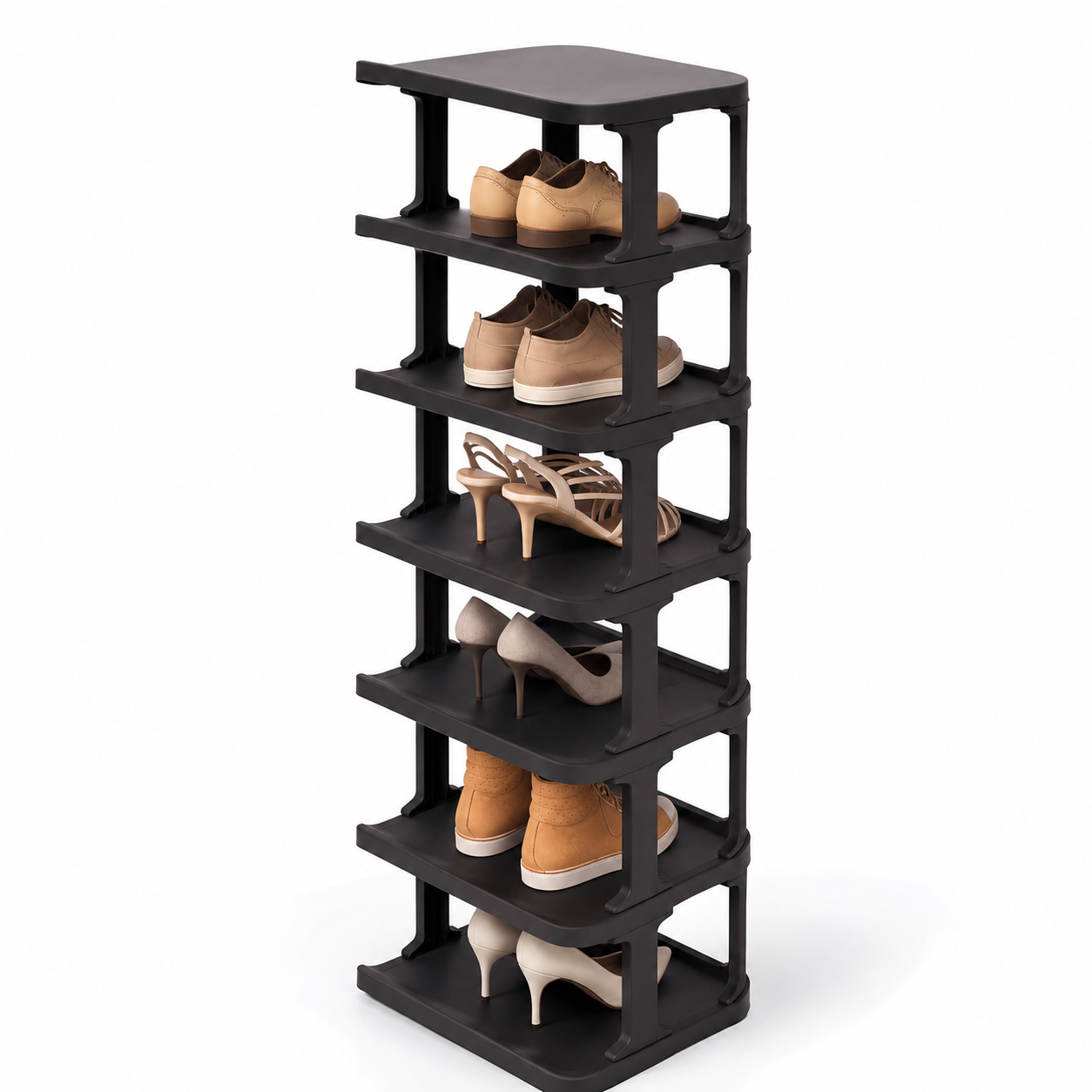Schmales Schuhregal vertikal – Stapelbarer Schuhständer, platzsparendes Schuhregal für Flur, Schlafzimmer,