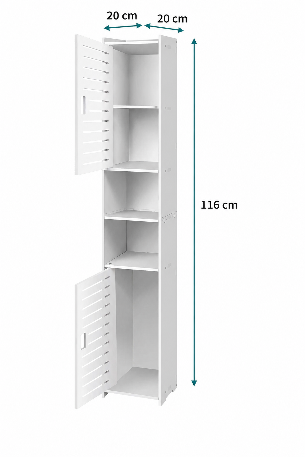 Schmaler Badezimmerschrank Hoch Weiß – Hochschrank mit Türen und 5 Fächern, freistehend, platzsparender Badschrank für kleine Räume
