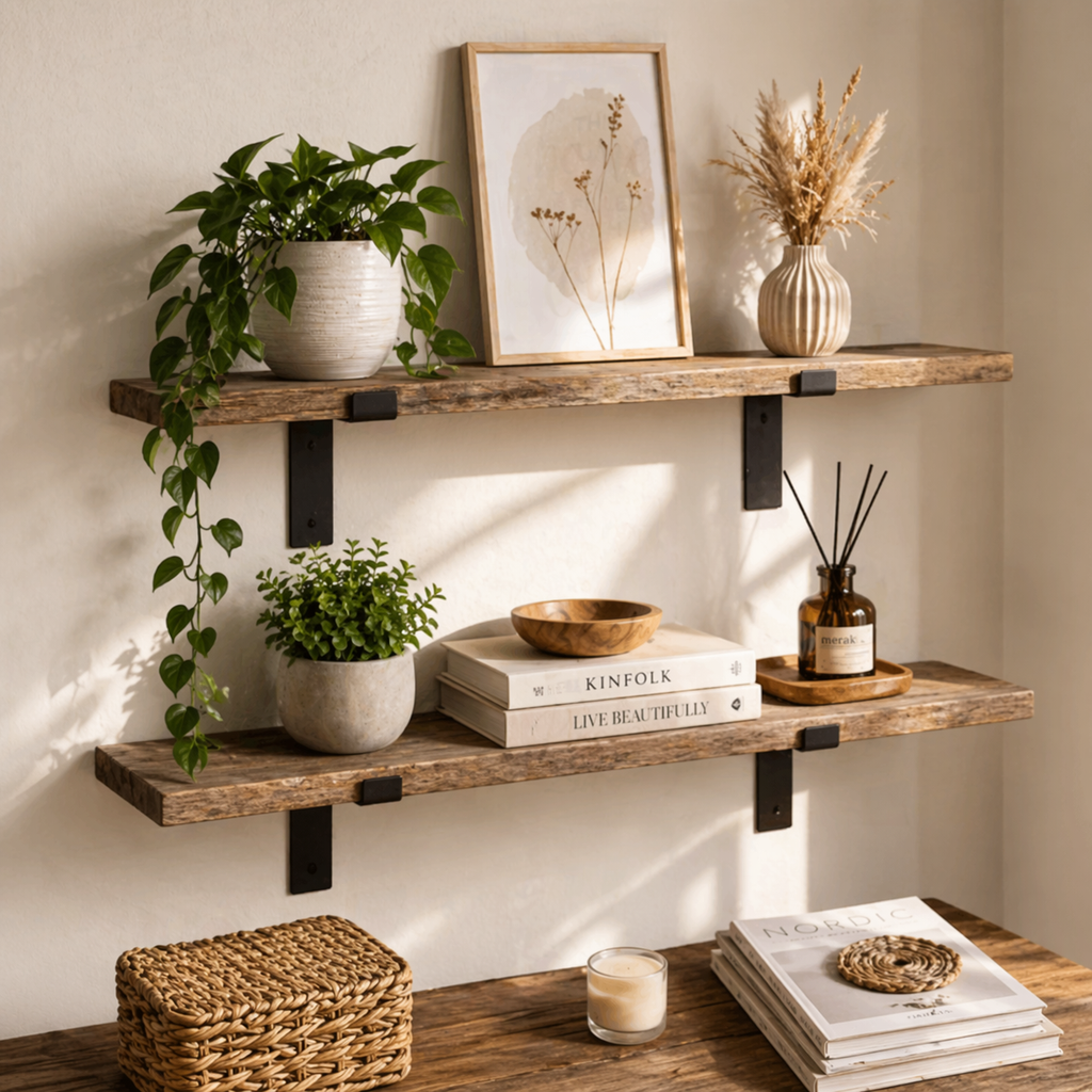 Wandregal 2er Set Holz Schwebend Wandboard Regal Wandregale Wohnzimmer Küche Dekorativ 42 cm