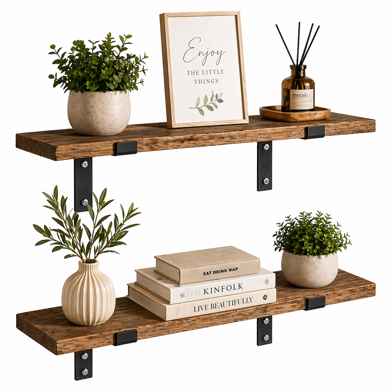Wandregal 2er Set Holz Schwebend Wandboard Regal Wandregale Wohnzimmer Küche Dekorativ 42 cm