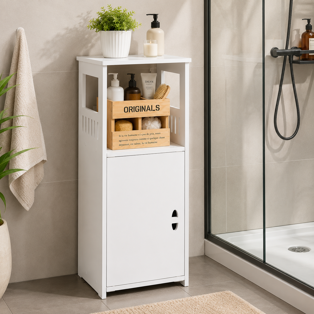 Badezimmerschrank Bad Regal Nischenregal Wasserfest Beistelltisch Badmöbel Weiß