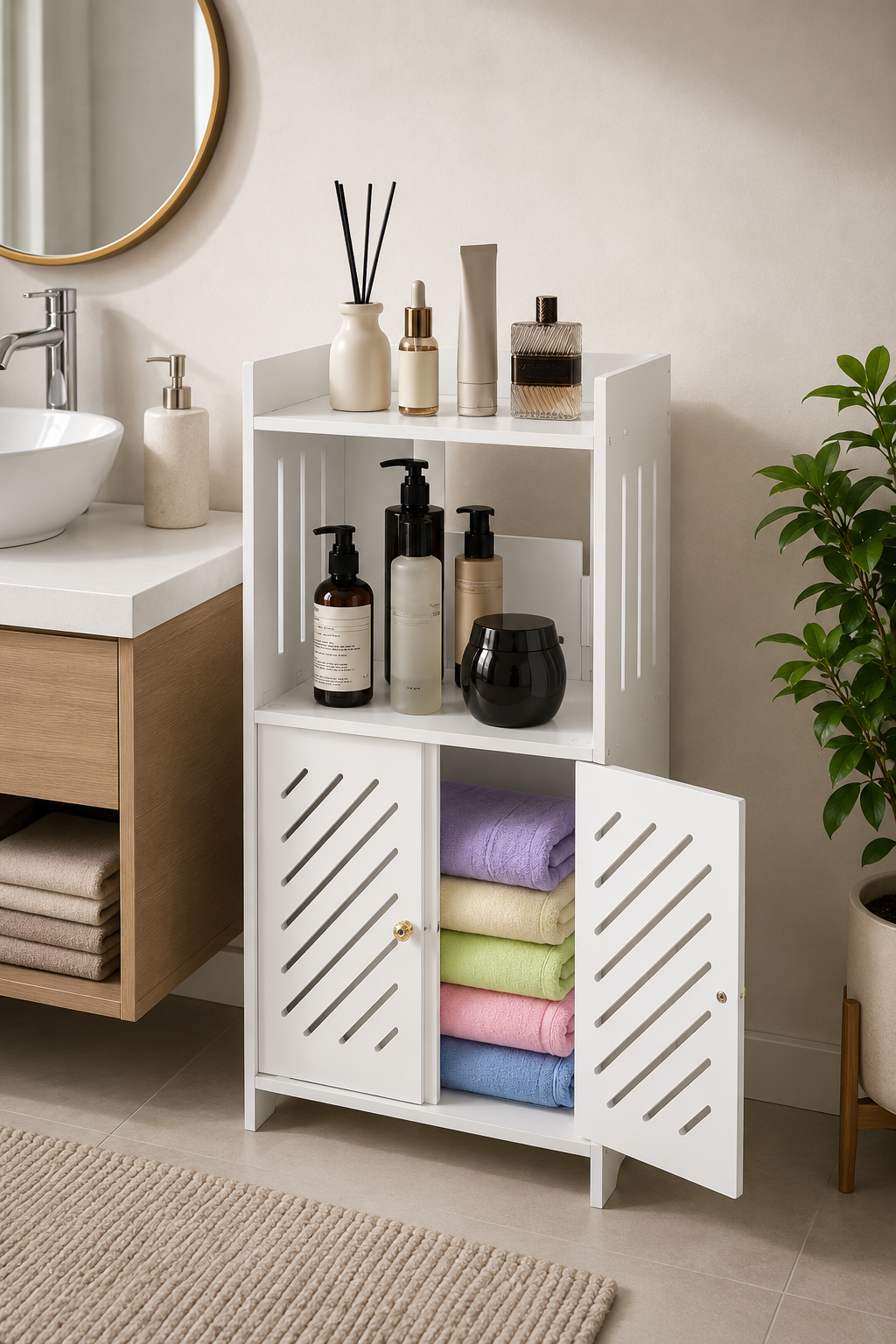 Badezimmerschrank Weiß Badschrank Badregal Hochschrank Badezimmermöbel 3 Ebenen