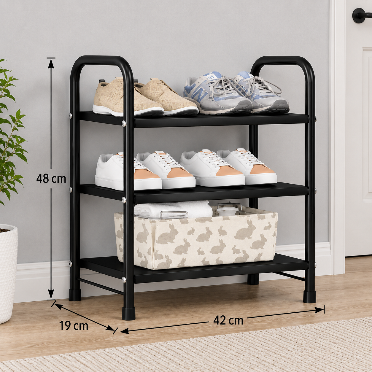 Schuhregal Metall 3 Ebenen Schuhständer Schuhablage Flur Bad Schlafzimmer