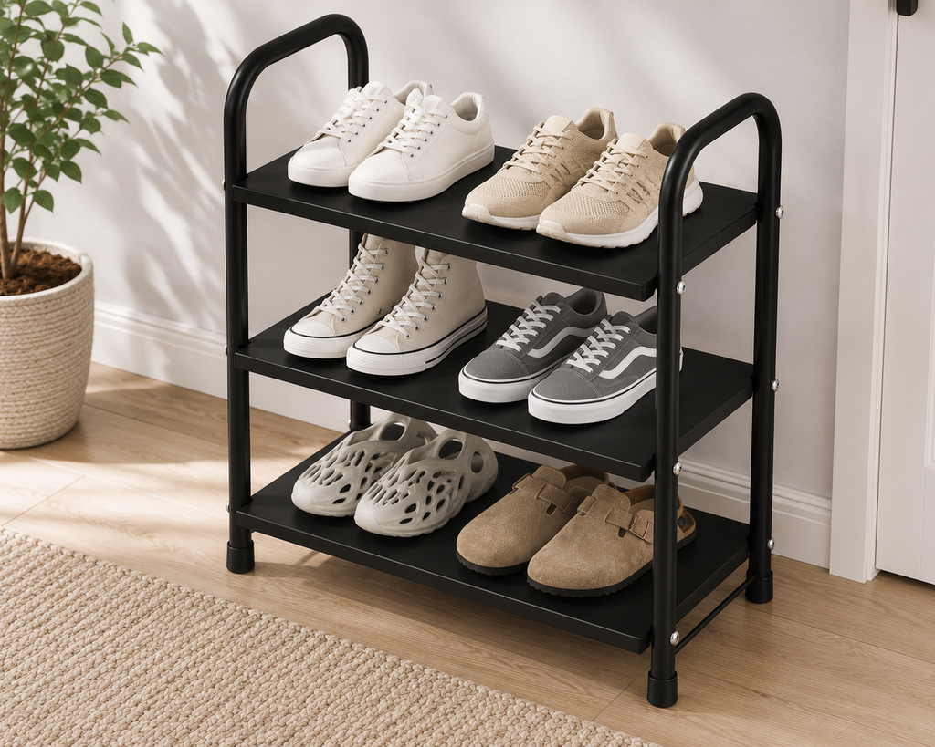 Schuhregal Metall 3 Ebenen Schuhständer Schuhablage Flur Bad Schlafzimmer