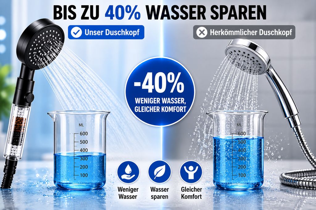 Wassersparender Hochdruck-Duschkopf mit Schlauch und Halterung – 5 Strahlarten, 360° drehbar, mit Filter und Wasserstopp, ohne Bohren