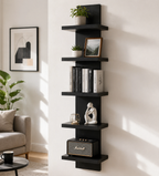Wandregal Schwarz 5 Ebenen Hängeregal Bücherregal Modern Schweberegal Wohnzimmer Regal Platzsparend
