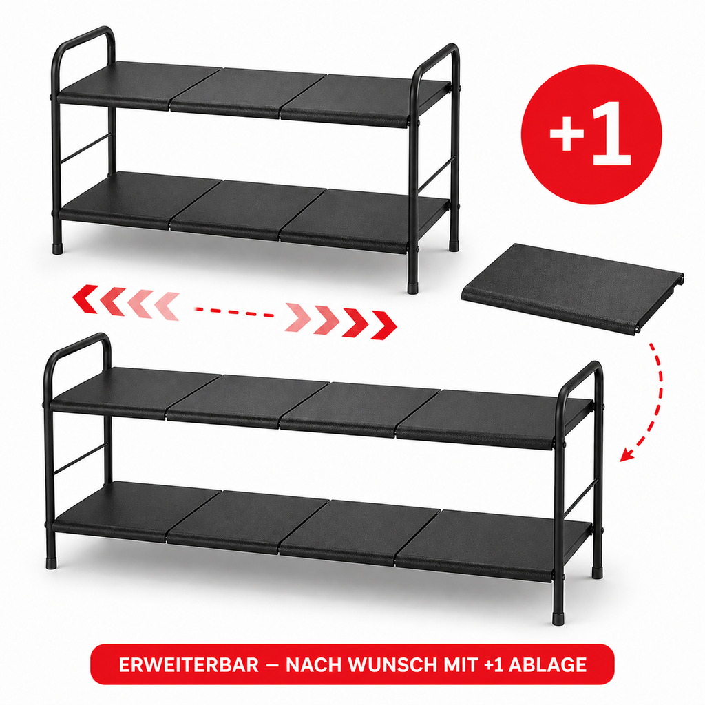 Schuhregal 2 Ebenen Metall – Verstellbar & Erweiterbar, Stabiler Schuhständer, Platzsparend, Schuhablage für Flur, Garage, Schlafzimmer