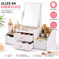 Kosmetik Organizer mit Spiegel & Schubladen – Make Up Aufbewahrung, Schminktisch Box Weiß