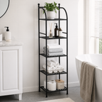 5-stufiges Metallregal Schwarz – Schmales Standregal, Platzsparend, Badregal Küche Balkon, Stabil & Modern