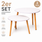 Couchtisch Set 2er Rund Weiß Holz Wohnzimmertisch Beistelltisch Satztisch Skandinavisch Modern MDF