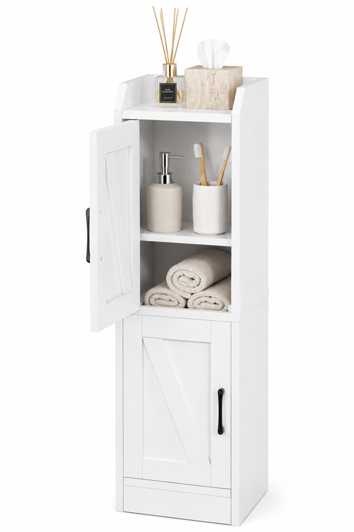 Badezimmerschrank Badschrank Schmal Badregal Freistehend Weiß Badezimmer