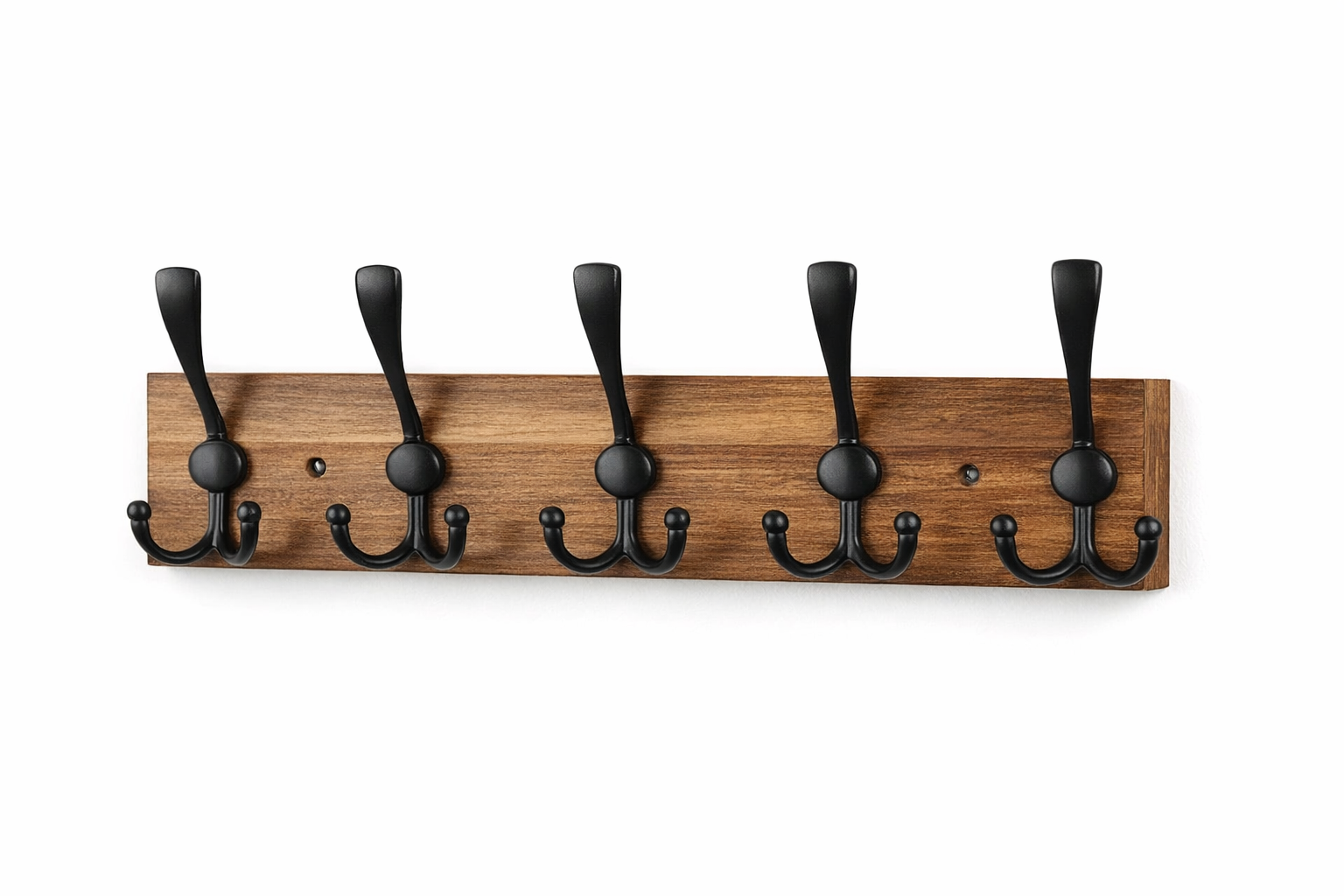 Wandgarderobe Holz mit 5 Haken – Garderobenleiste Wand, Kleiderhakenleiste Flur, Handtuchhalter Bad, Schlüsselhalter
