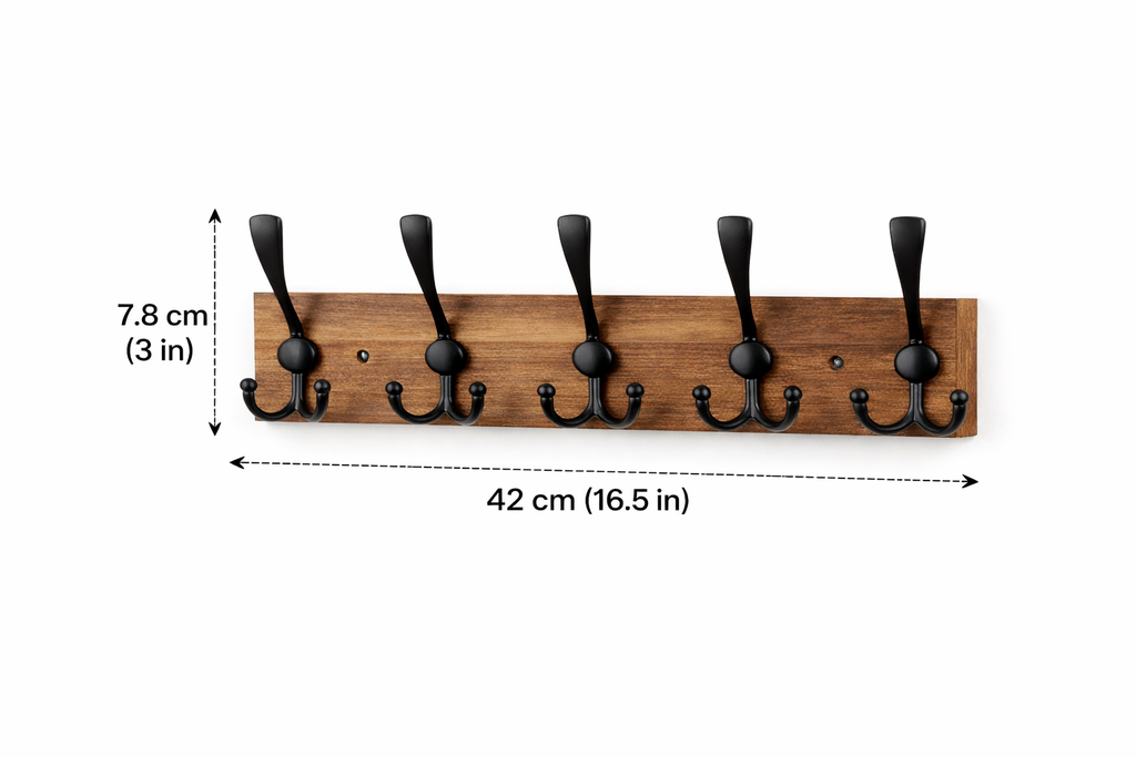 Wandgarderobe Holz mit 5 Haken – Garderobenleiste Wand, Kleiderhakenleiste Flur, Handtuchhalter Bad, Schlüsselhalter