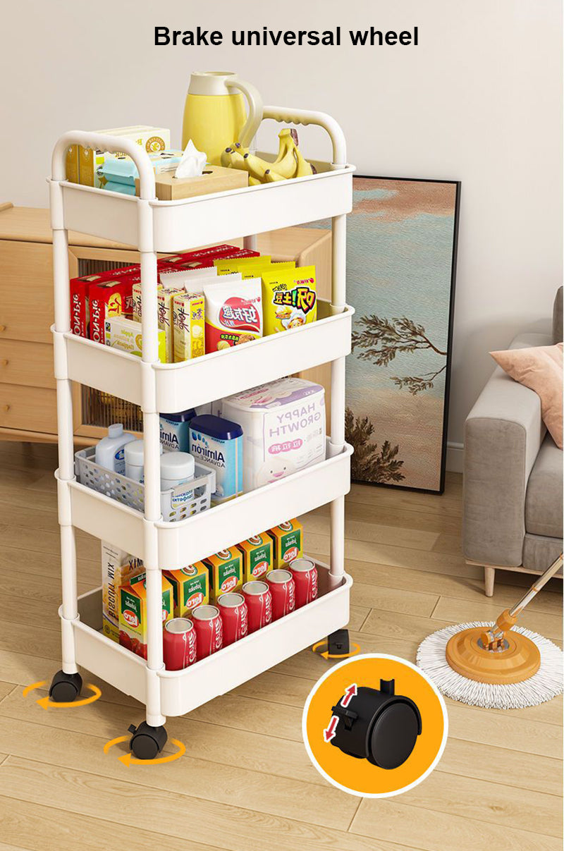 Rollwagen 4 Ebenen Weiß Schmal Küchenwagen Rollen Bremsen Badezimmer Organizer NEU