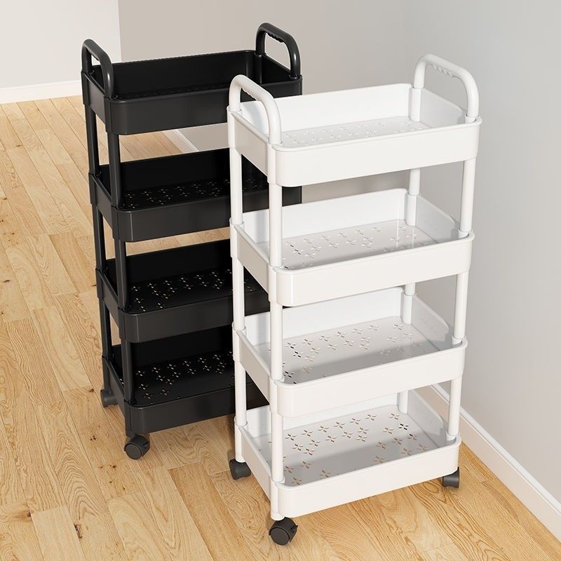 Rollwagen 4 Ebenen Weiß Schmal Küchenwagen Rollen Bremsen Badezimmer Organizer NEU