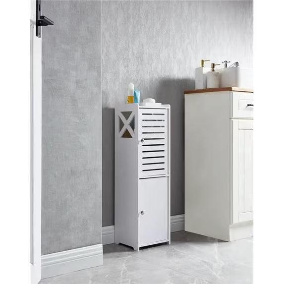 Badezimmerschrank Badschrank Schmal PVC Badregal Freistehend Weiß Schrank