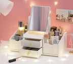Kosmetik Organizer mit Spiegel & Schubladen – Make Up Aufbewahrung, Schminktisch Box Weiß