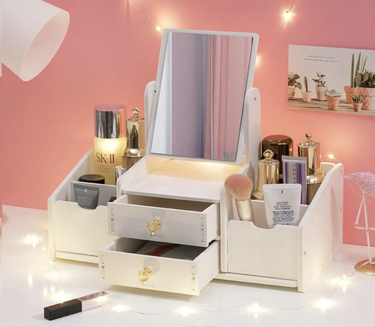 Kosmetik Organizer mit Spiegel & Schubladen – Make Up Aufbewahrung, Schminktisch Box Weiß