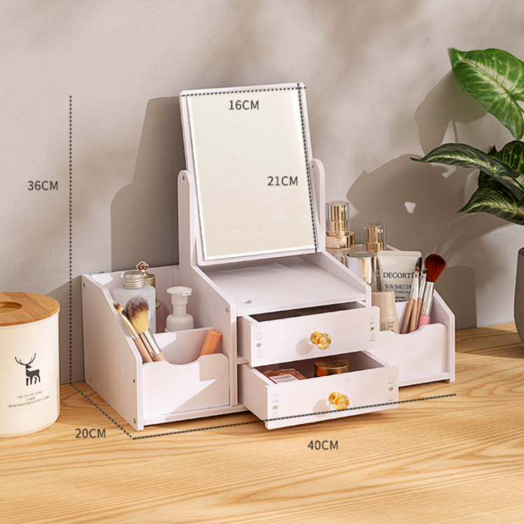 Kosmetik Organizer mit Spiegel & Schubladen – Make Up Aufbewahrung, Schminktisch Box Weiß