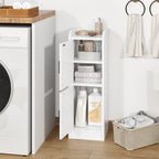 Badezimmerschrank Weiß Badschrank Schmal Freistehend mit 2 Türen und Regalen platzsparend