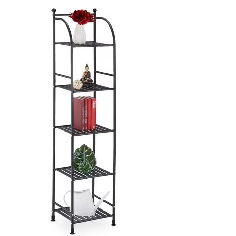 5-stufiges Metallregal Schwarz – Schmales Standregal, Platzsparend, Badregal Küche Balkon, Stabil & Modern