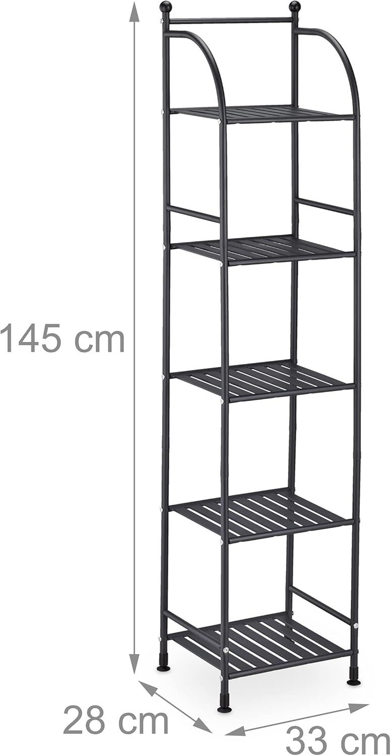5-stufiges Metallregal Schwarz – Schmales Standregal, Platzsparend, Badregal Küche Balkon, Stabil & Modern