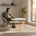 Couchtisch Set 2er Rund Weiß Holz Wohnzimmertisch Beistelltisch Satztisch Skandinavisch Modern MDF