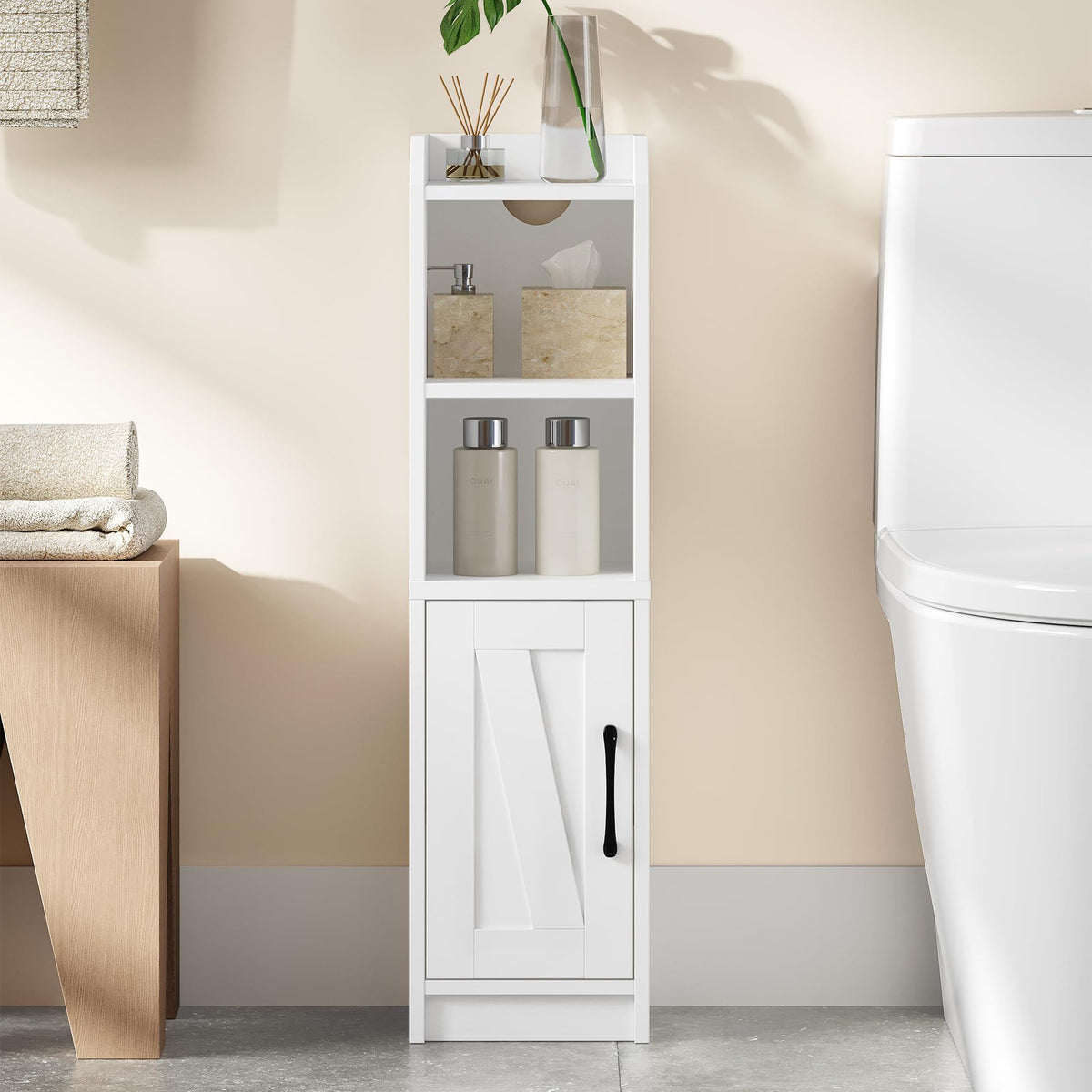 Badezimmerschrank schmal, Badschrank mit offenen Ablagen und Tür, Bade – Danesso Hausware