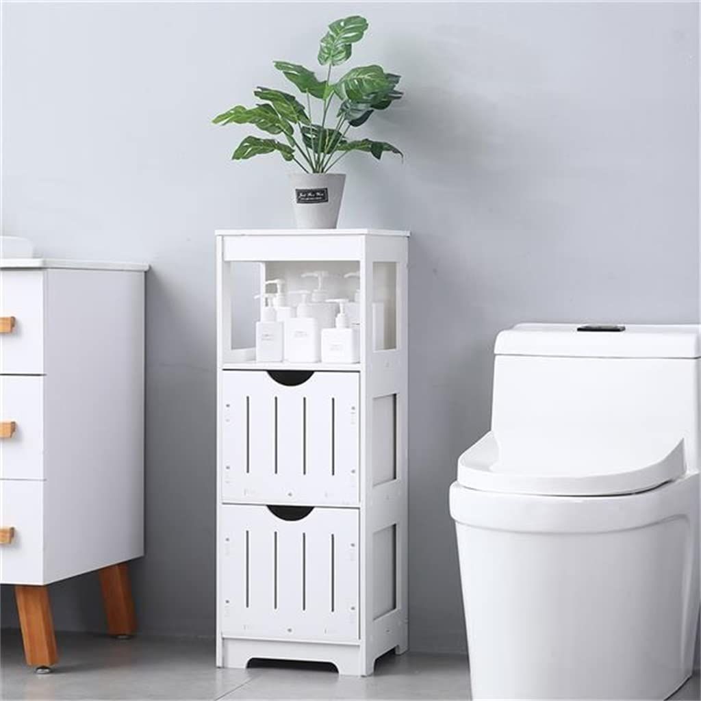 Badezimmerschrank Weiß Badschrank Freistehend mit 2 Schubladen und 3 Ebenen platzsparend Badregal