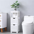 Badezimmerschrank Weiß Badschrank Freistehend mit 2 Schubladen und 3 Ebenen platzsparend Badregal