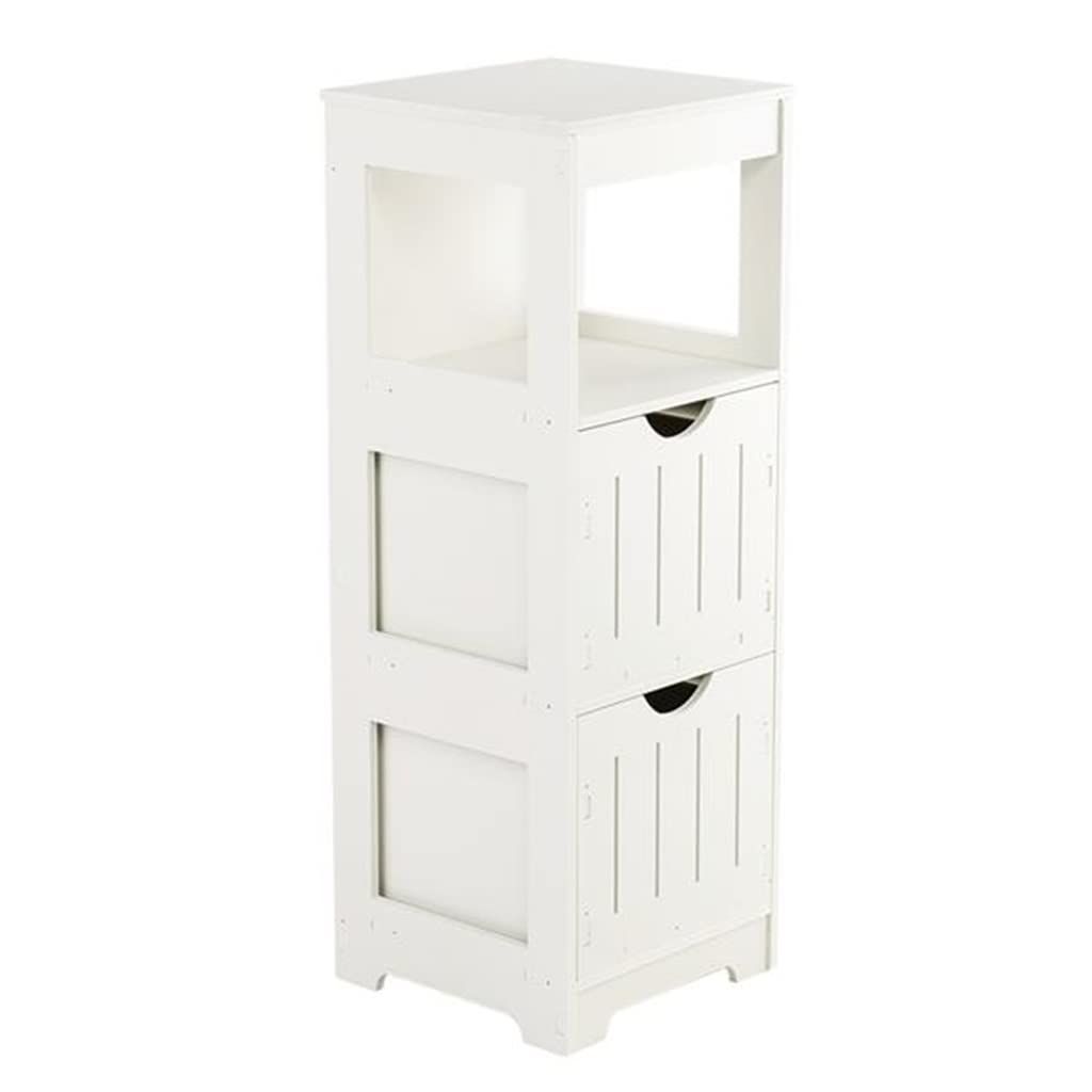 Badezimmerschrank Weiß Badschrank Freistehend mit 2 Schubladen und 3 Ebenen platzsparend Badregal