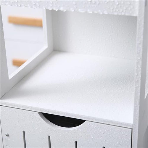 Badezimmerschrank, Badezimmerregal, Badezimmermöbel, Badmöbel, Schrank Badezimmer, Weiß Freistehend 2 Schubladen 3 Ebenen Badezimmerschrank