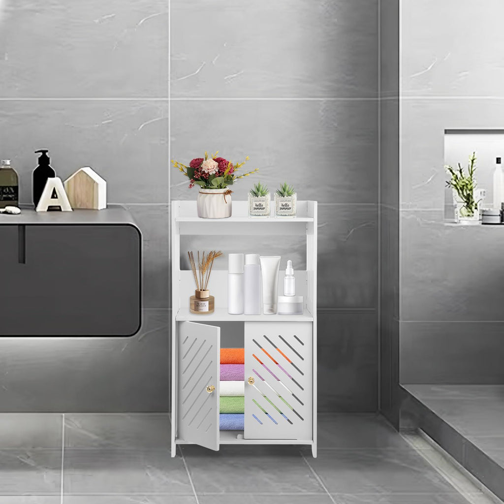 Badezimmerschrank Weiß 3 Ebenen Doppeltür Badregal Badmöbel Platzsparend NEU