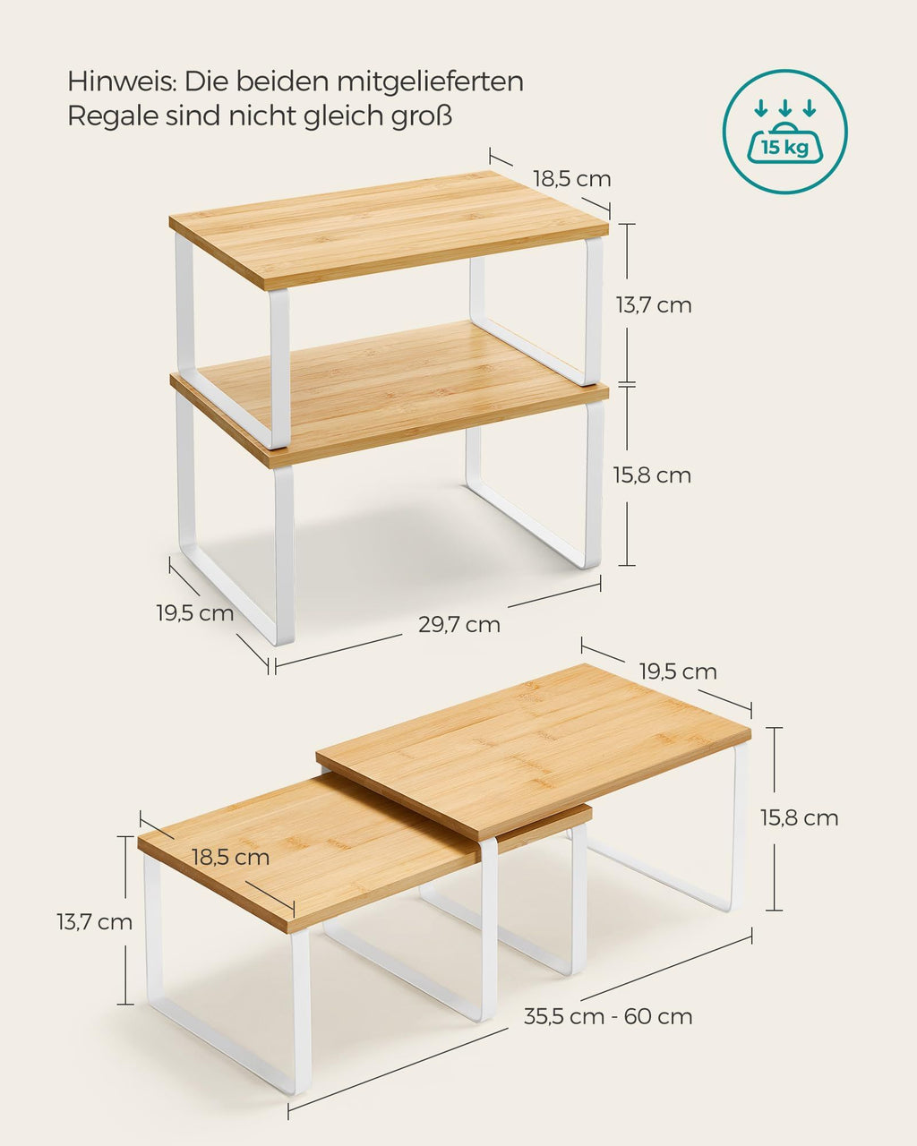 Gewürzregal 2er Set – Stapelbarer Küchen Organizer, Schrankregal, Erweiterbares Regal für Küche & Arbeitsplatte
