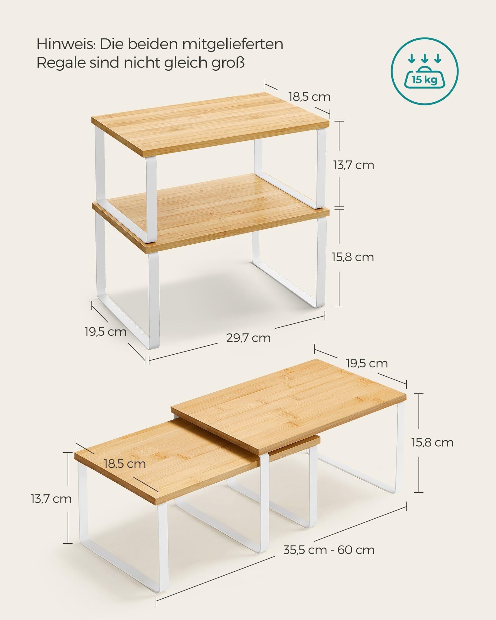 Gewürzregal 2er Set – Stapelbarer Küchen Organizer, Schrankregal, Erweiterbares Regal für Küche & Arbeitsplatte