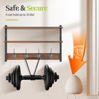 Wandregal mit Haken – Garderobenleiste mit Ablage, Wandregal Holz Metall, Schlüsselbrett für Flur, Küche & Schlafzimmer