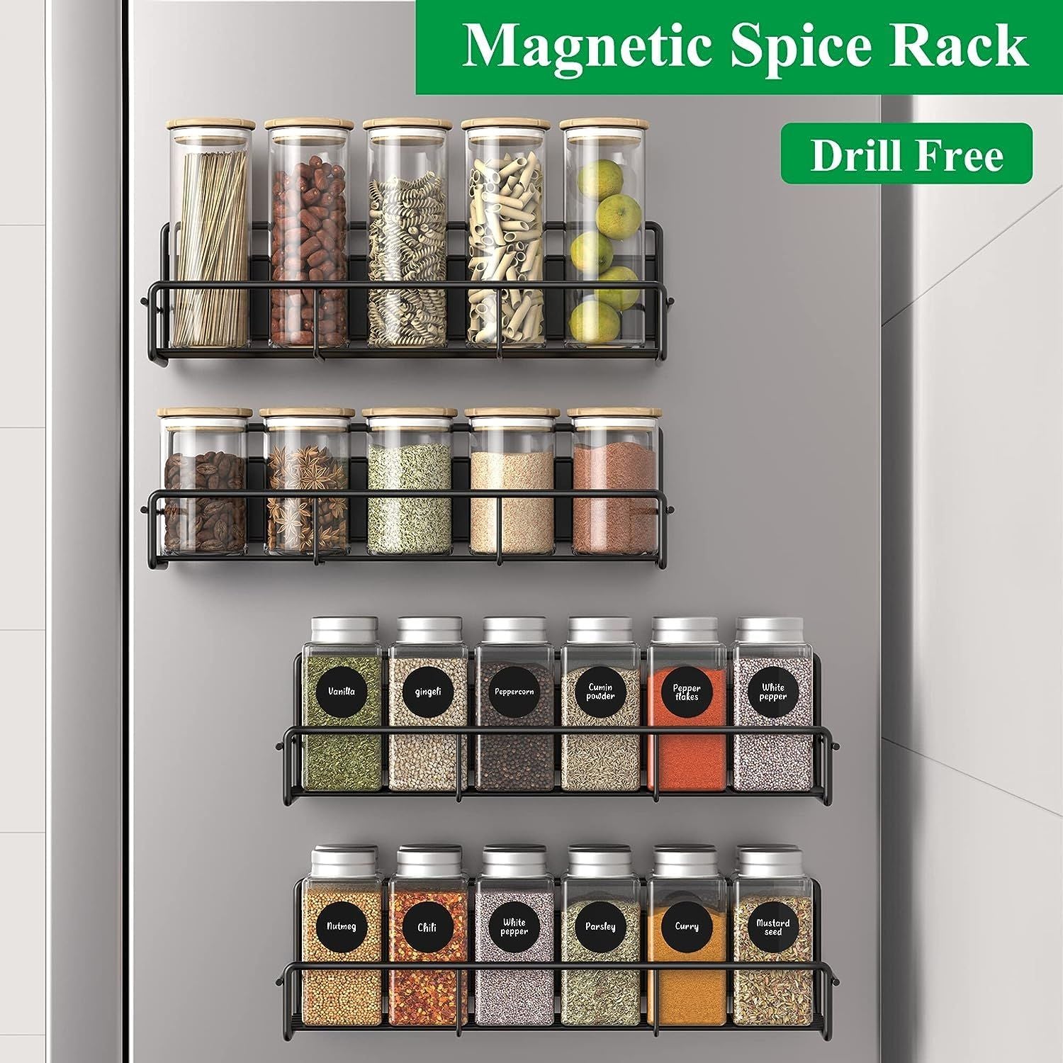 Magnetisches Gewürzregal 4er Set Kühlschrankregal Gewürzhalter Ohne Bohren Schwarz