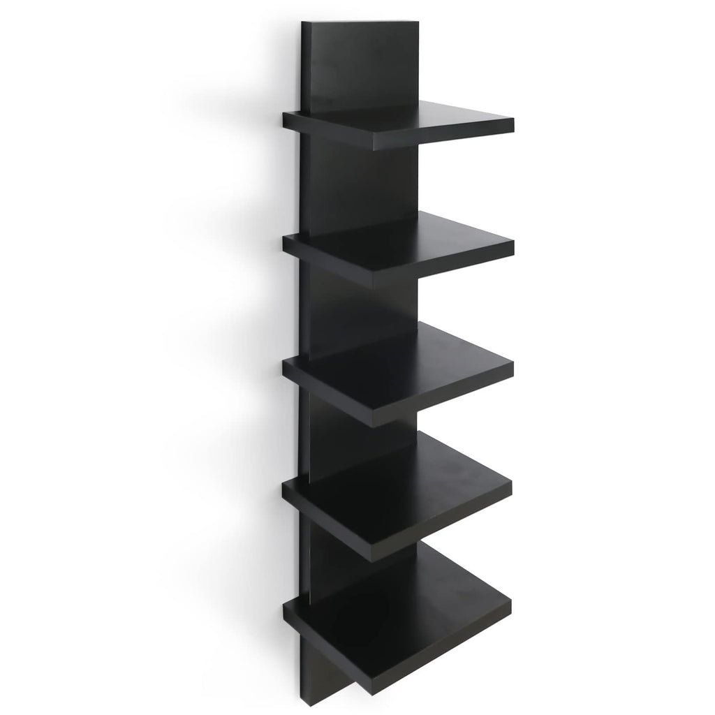 Wandregal Schwarz 5 Ebenen Hängeregal Bücherregal Modern Schweberegal Wohnzimmer Regal Platzsparend