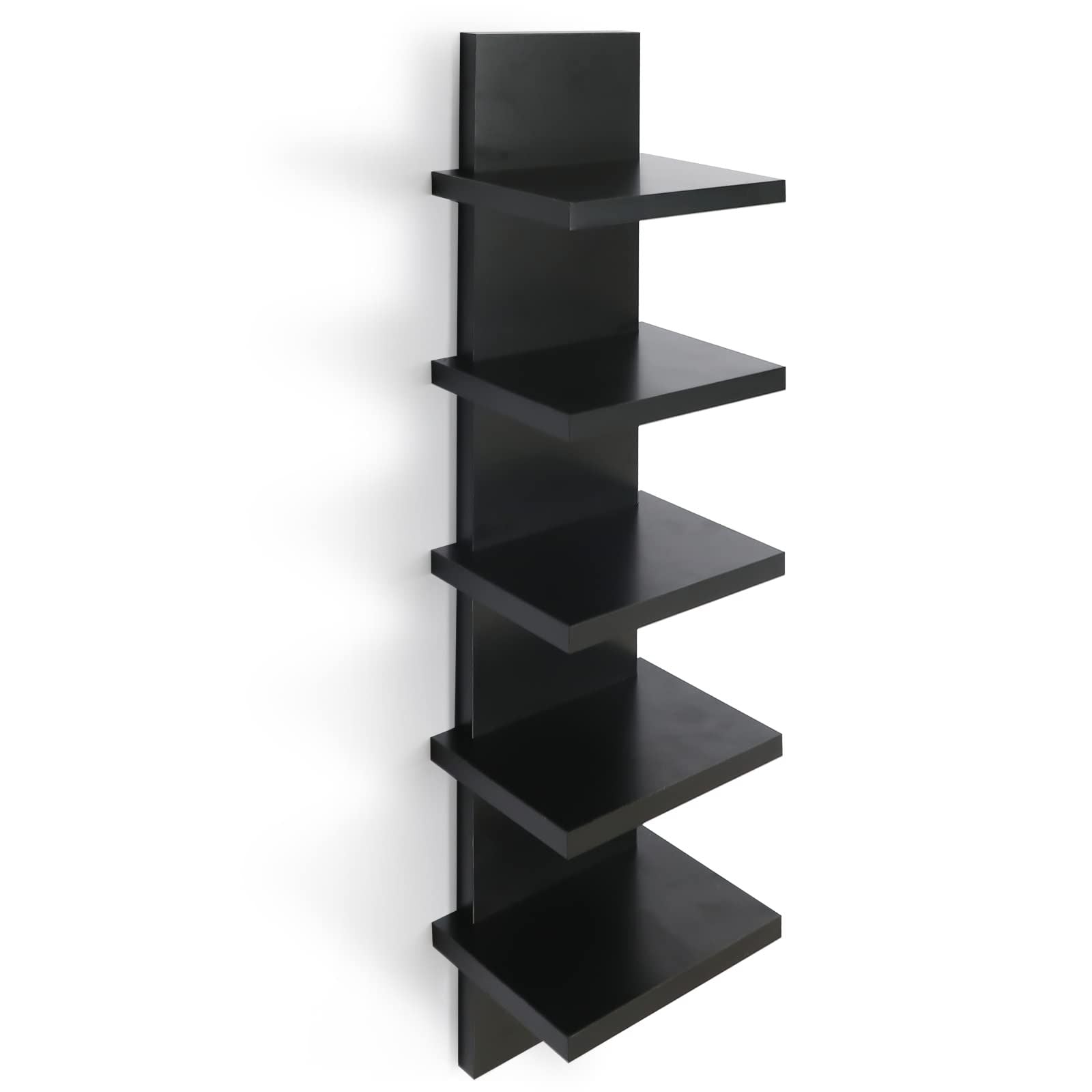 Wandregal Schwarz 5 Ebenen Hängeregal Bücherregal Modern Schweberegal Wohnzimmer Regal Platzsparend