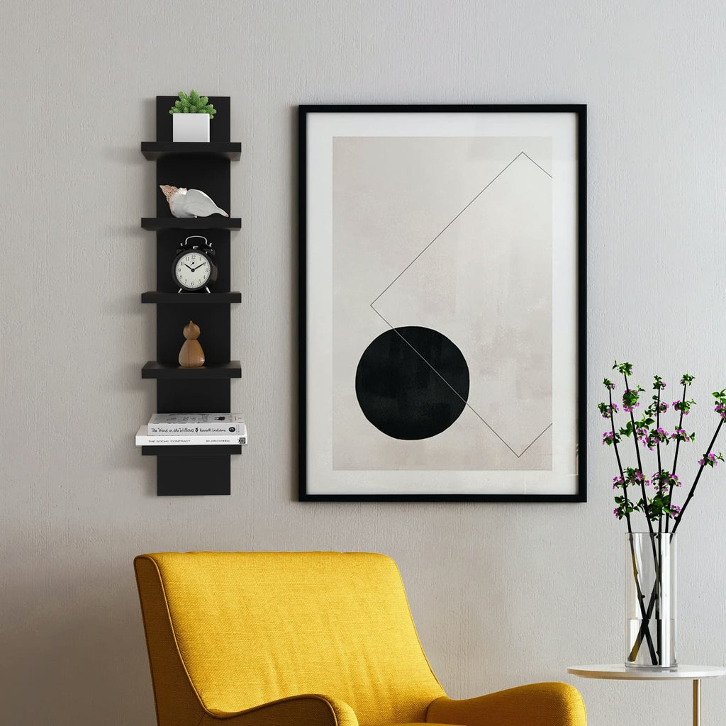 Wandregal Schwarz 5 Ebenen Hängeregal Bücherregal Modern Schweberegal Wohnzimmer Regal Platzsparend