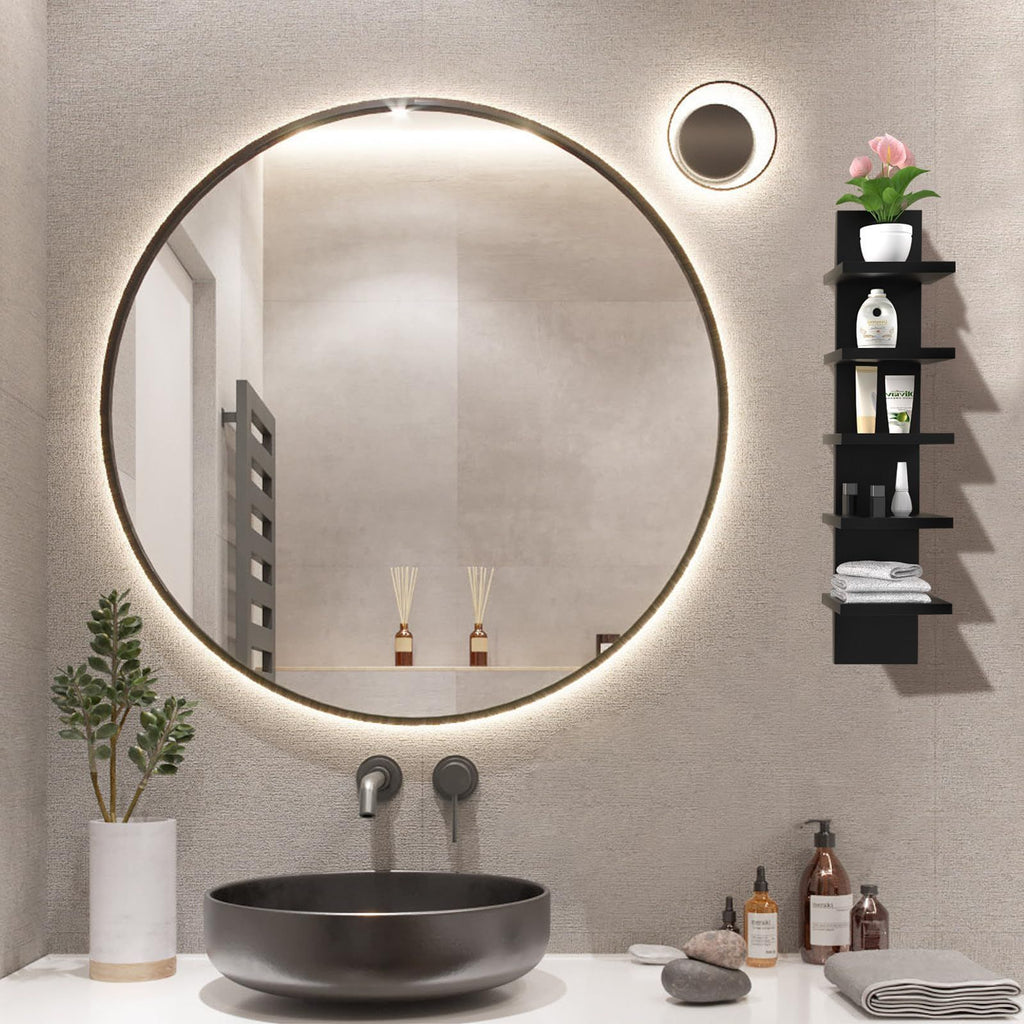 Wandregal Schwarz 5 Ebenen Hängeregal Bücherregal Modern Schweberegal Wohnzimmer Regal Platzsparend