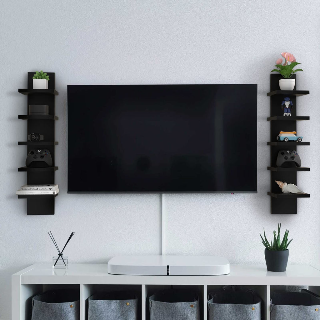 Wandregal Schwarz 5 Ebenen Hängeregal Bücherregal Modern Schweberegal Wohnzimmer Regal Platzsparend